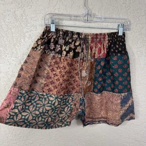 NWT Little Bazaar Patchwork Shorts Women's XS Brown Boho Hippie Festival Beach